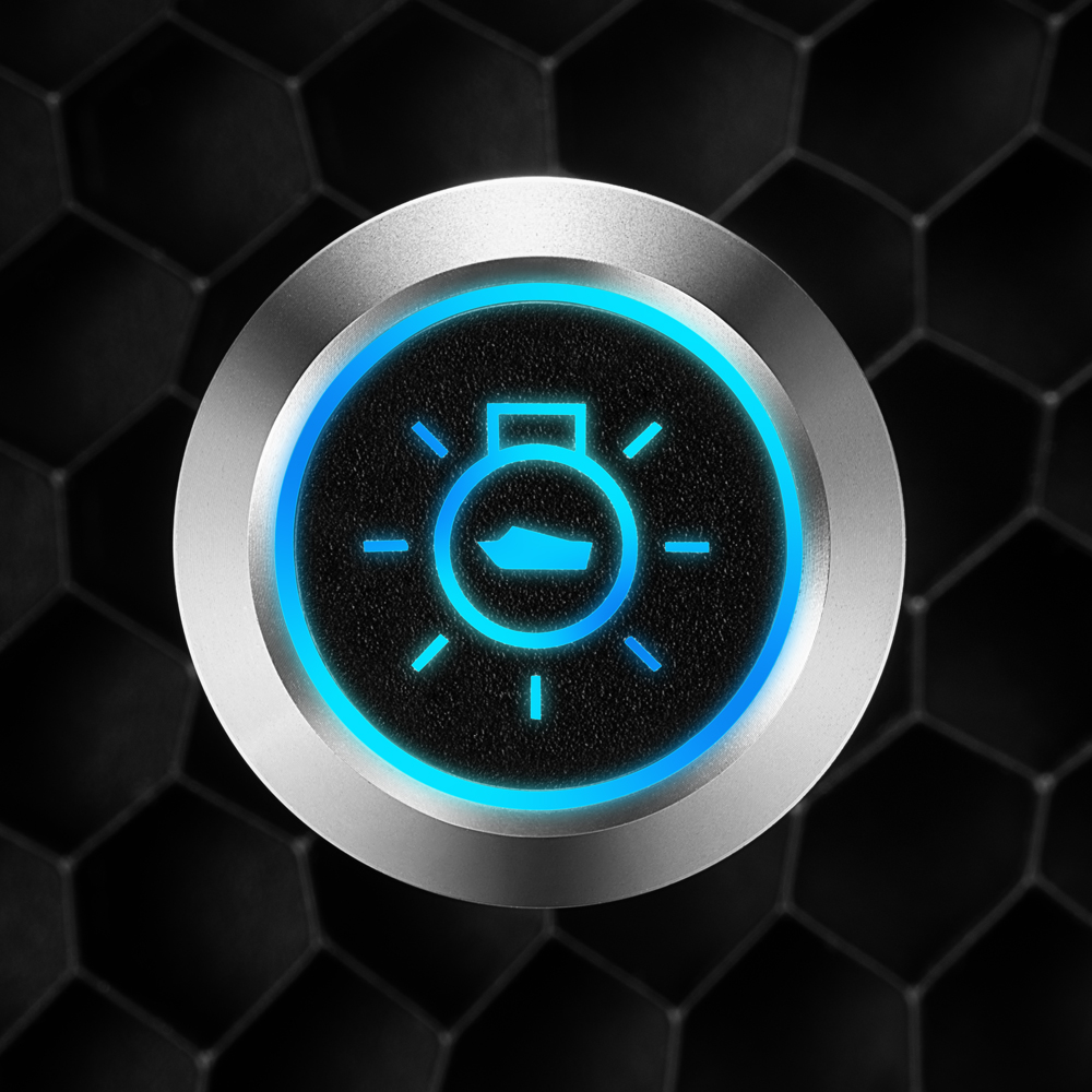 Blue backlit LED switch label in night mode