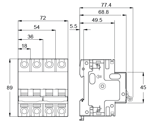 DC circuit breaker dimensions