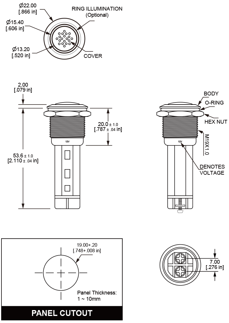 LF19 stainless steel alarm buzzer dimensions