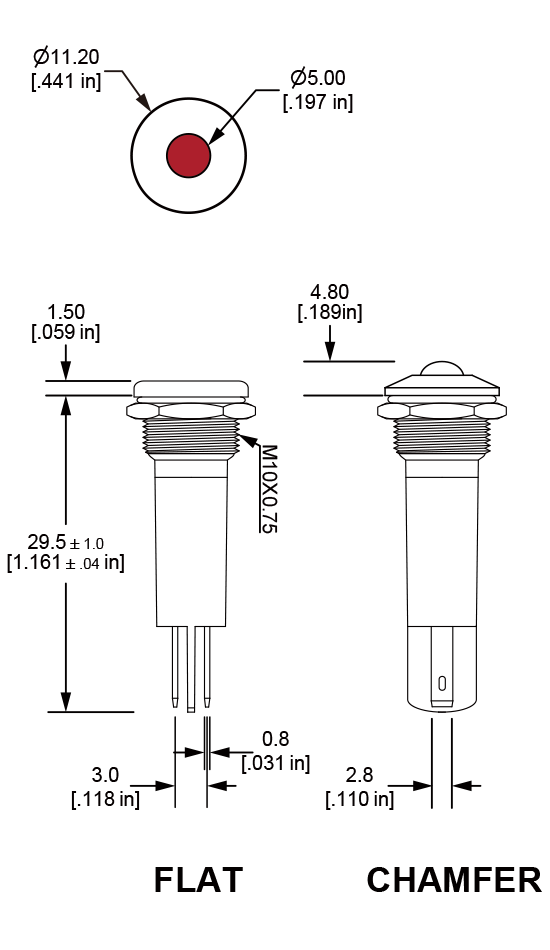 PI10 anti-vandal pilot indicator dimensions