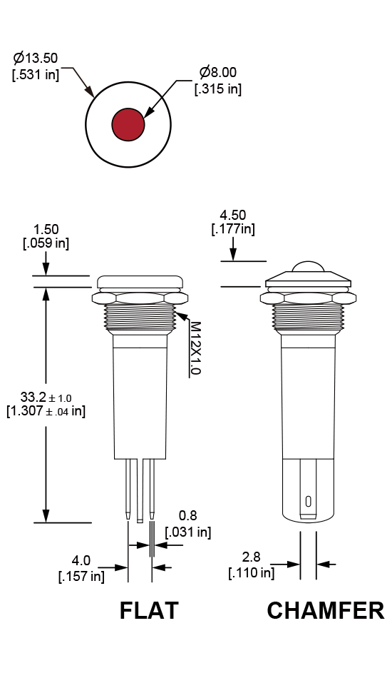 PI12 anti-vandal pilot indicator dimensions