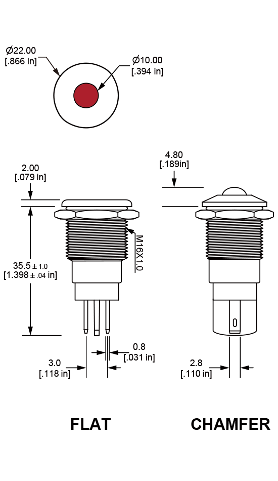 PI19 anti-vandal pilot indicator dimensions