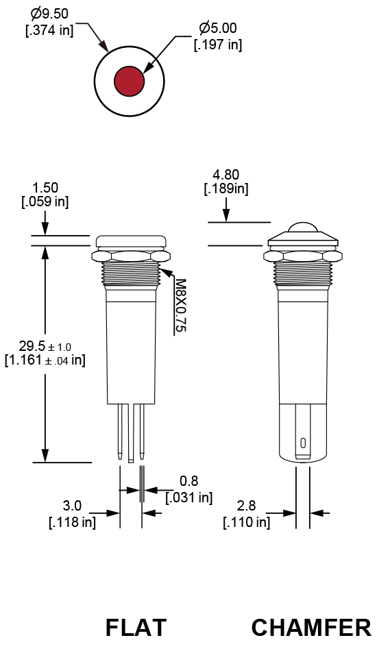 PI8 anti-vandal pilot indicator dimensions