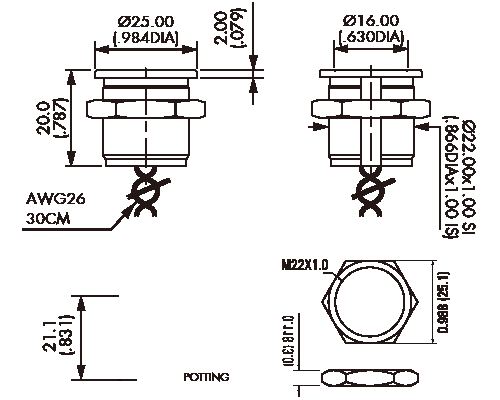 Plastic piezo switch dimensions