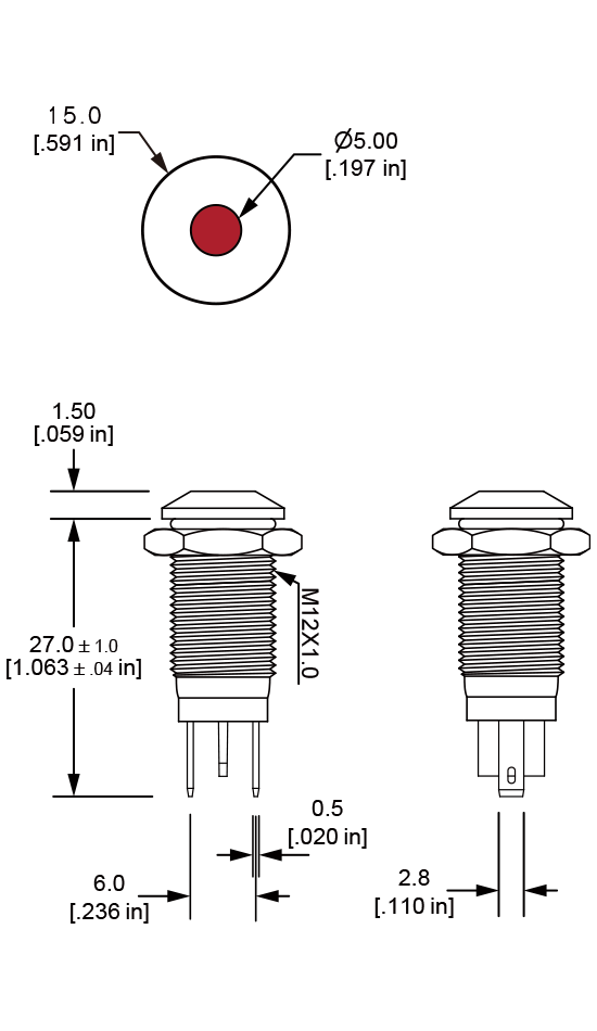 PV12 anti-vandal pilot indicator dimensions
