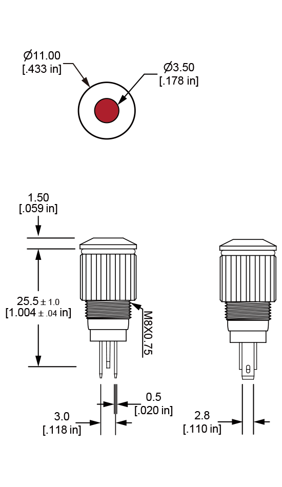 PV8 anti-vandal pilot indicator dimensions