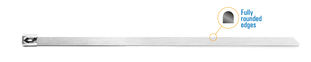 Rounded stainless steel cable tie edges for safer handling
