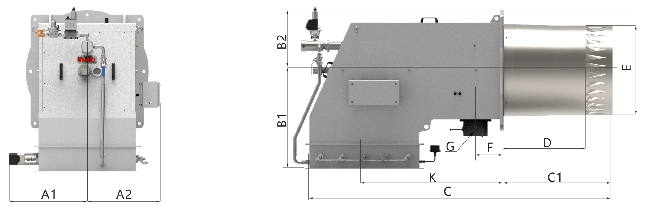 BD 25-30 GE FGR Series Burner Dimensions