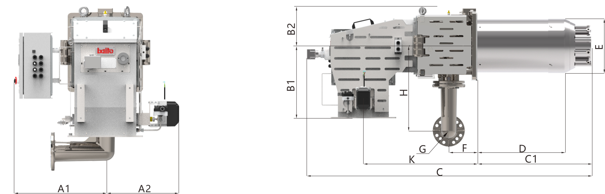 BD 3-6 GE FGR Series Burner Dimensions