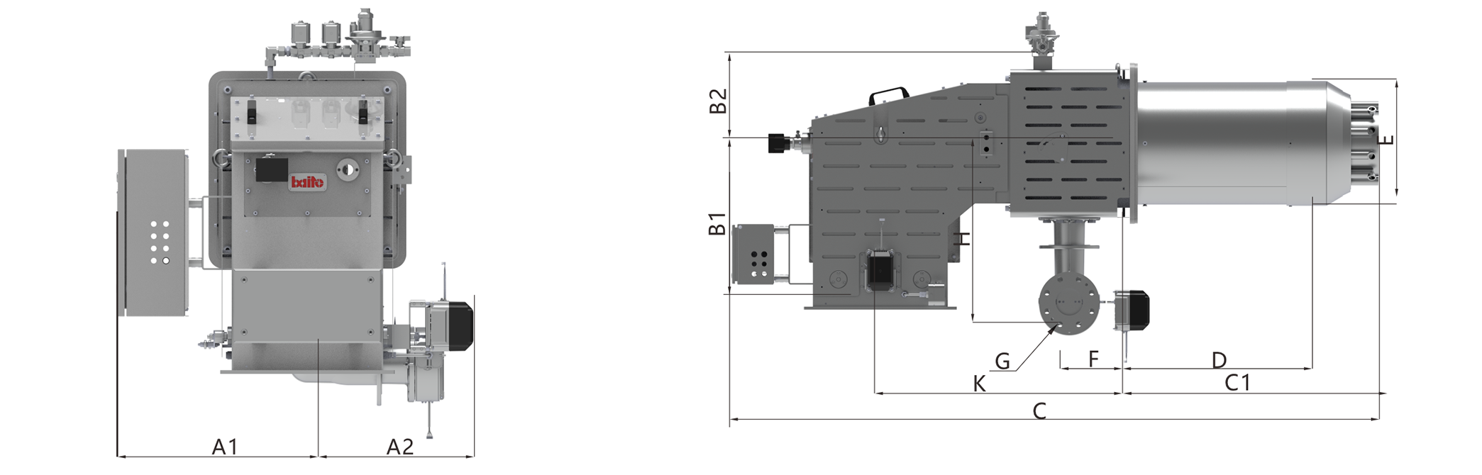 BD 9-12 GE FGR Series Burner Dimensions