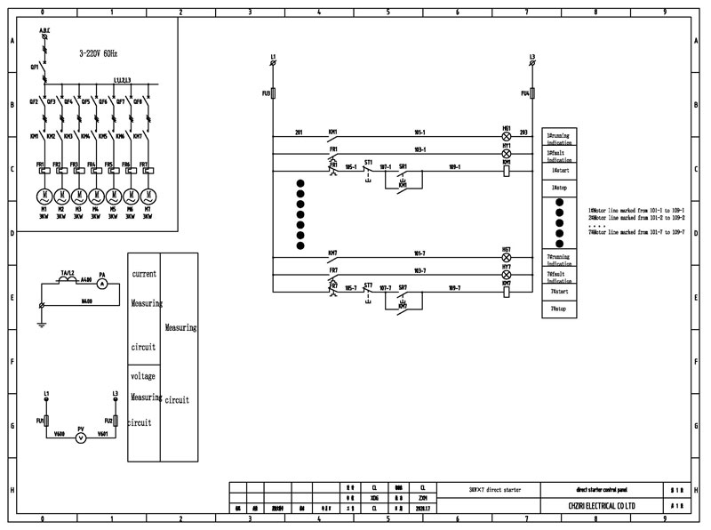 DOL starter panel schematic for the first motor group.