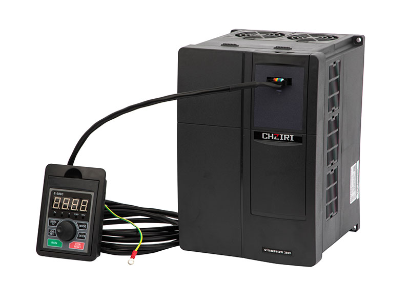 Remote keypad connected to a compatible frequency inverter by shielded control cable.