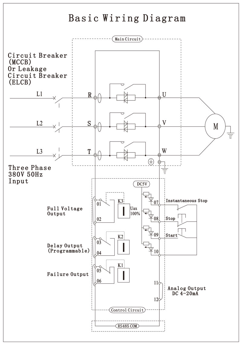 ZJR2-B internal bypass and motor connection schematic.