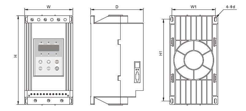 ZJR2-B outline and mounting dimensions for the built-in-contactor enclosure.