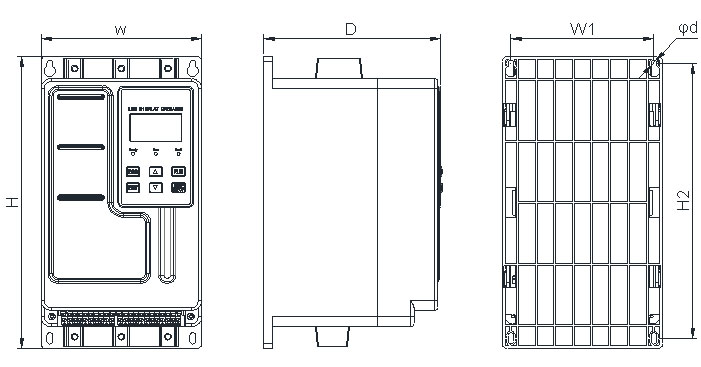 ZJR7-E outline and installation dimensions for the first enclosure group.