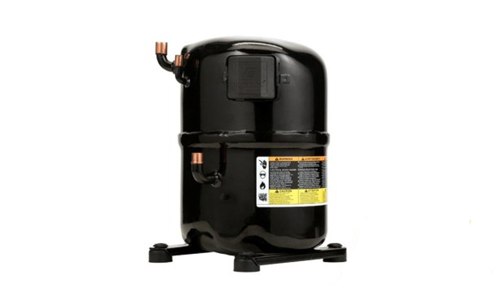 Hermetic HVAC compressor product on a white background