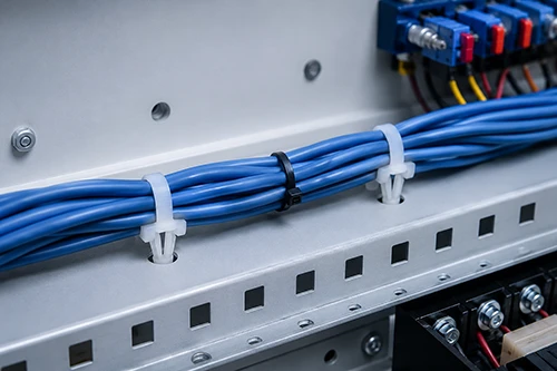 Cable bundles along a mounting rail