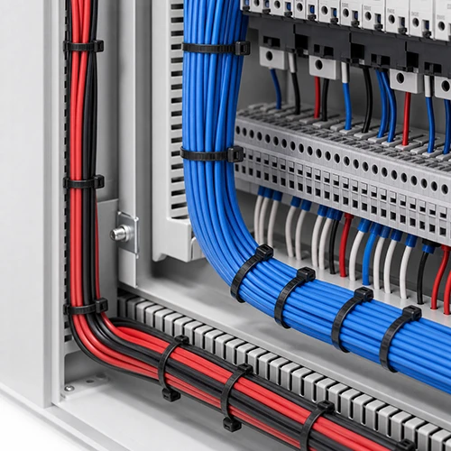 Ties grouping control panel cable routes