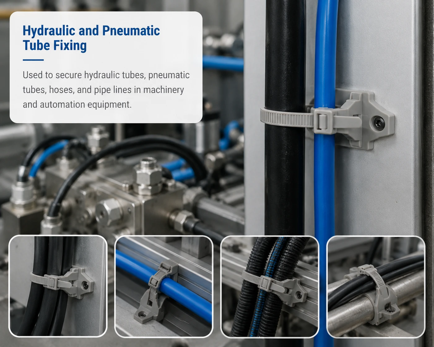 Tube holders supporting hydraulic and pneumatic lines