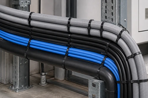 Large cable groups secured along a curved route