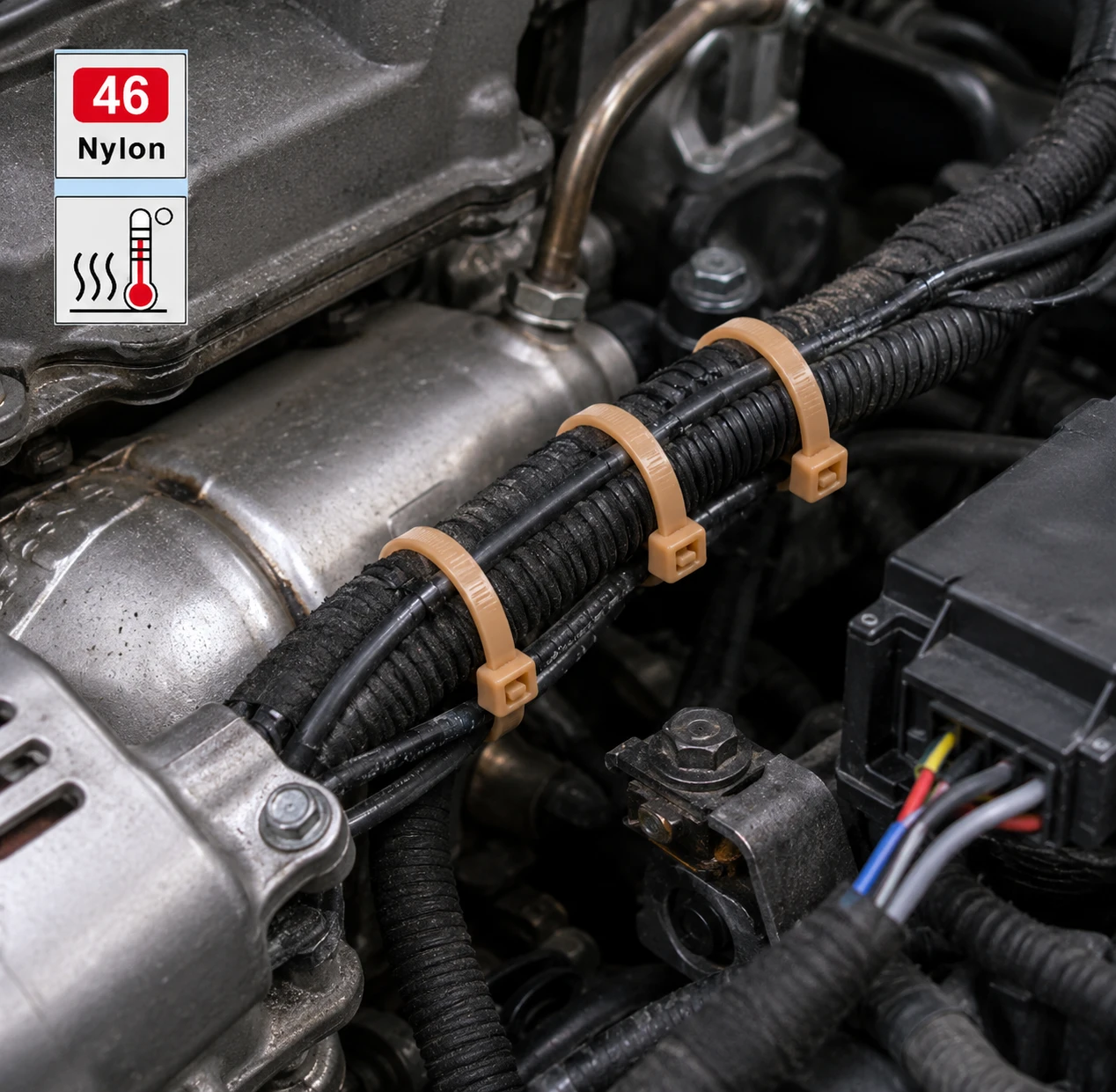 PA46 ties fastening an engine compartment harness