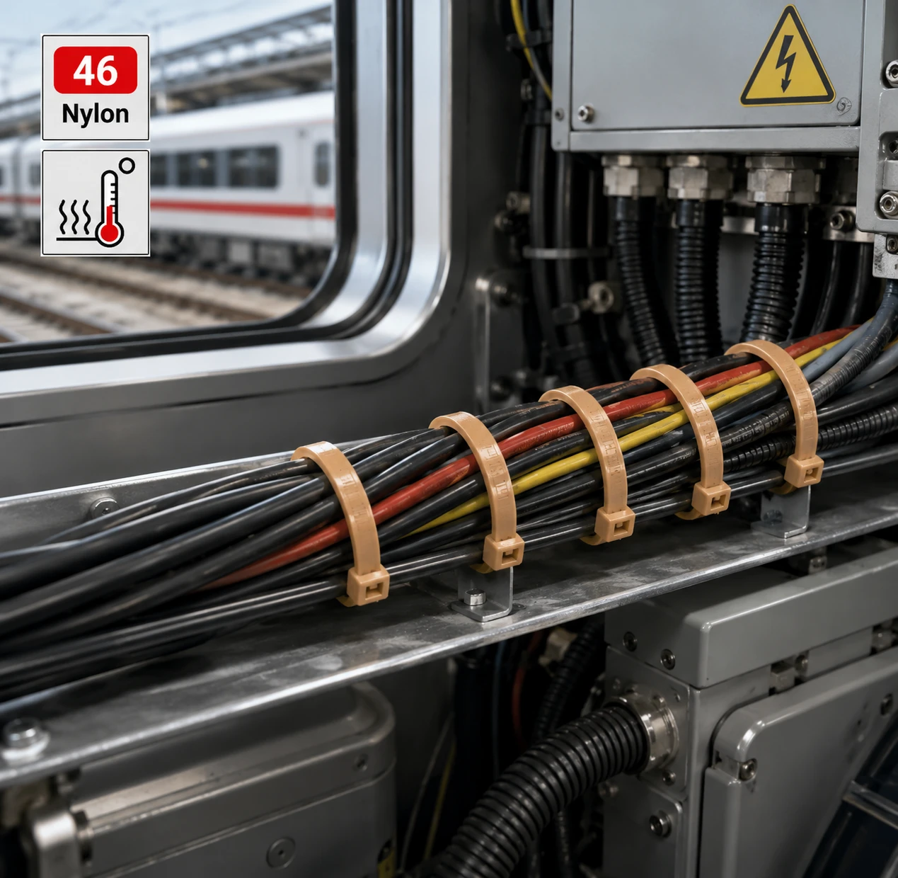 PA46 ties securing cables in railway equipment