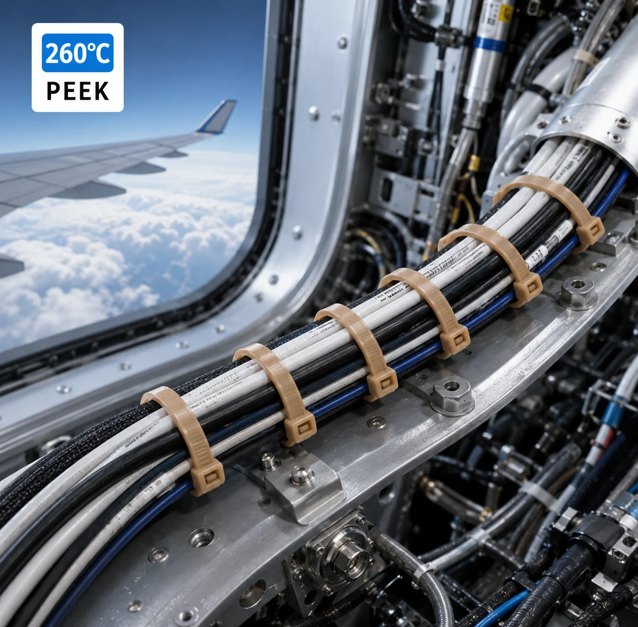 Cable harnesses secured inside an aircraft structure