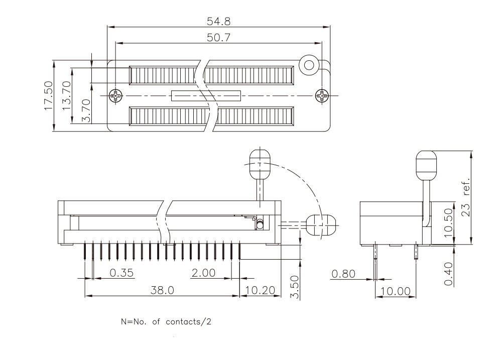 ZS431A 40-contact outline with 2.00mm pitch and 10.00mm row spacing