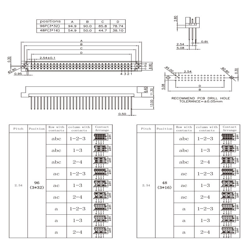 UD507B 13mm male solder-tail dimensions and PCB layout