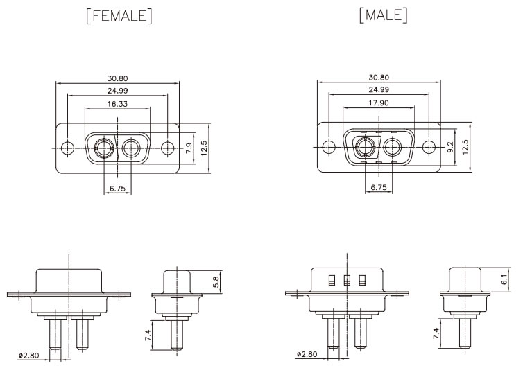 MP422P 2V2 straight male female outlines and tails