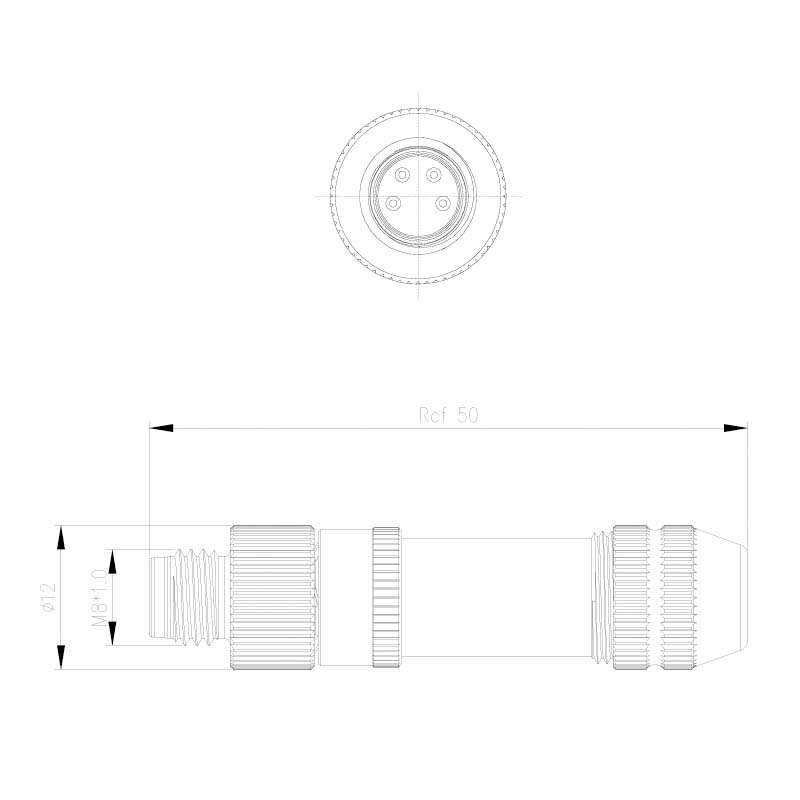 M8 shielded straight male connector dimensions