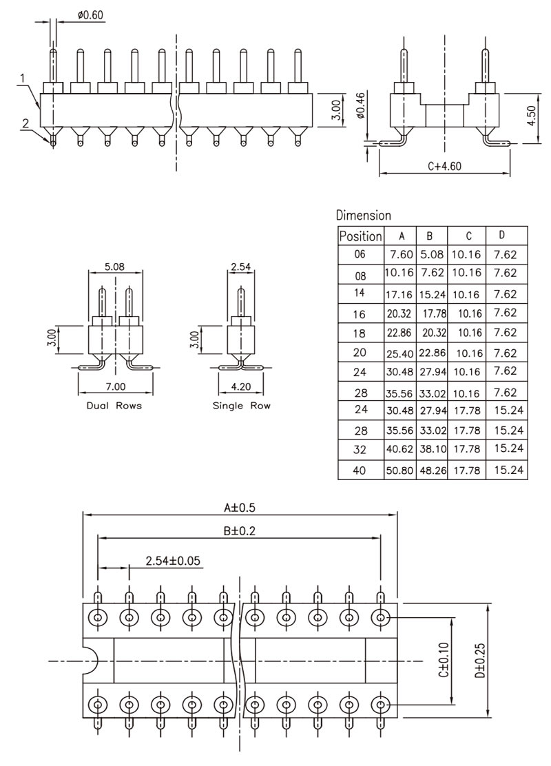 IC391B SMT frame table and single-row and dual-row strip outlines