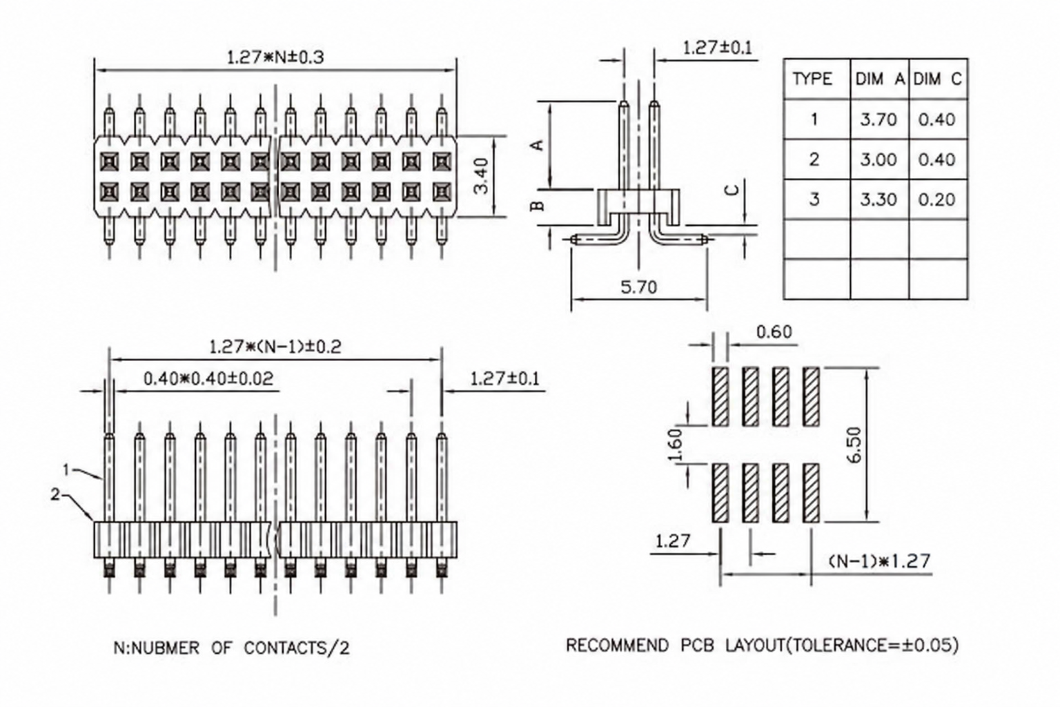 PH419H SMT dimensions and 1.27mm pitch PCB layout