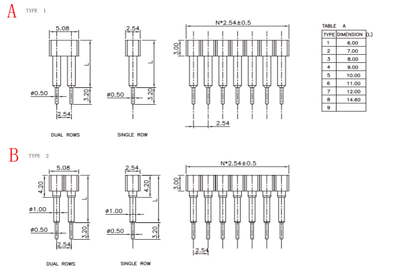 IC390G extended terminal dimensions with single-row and dual-row references