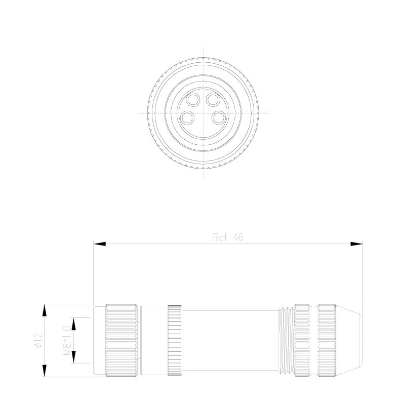 M8 shielded straight female connector dimensions