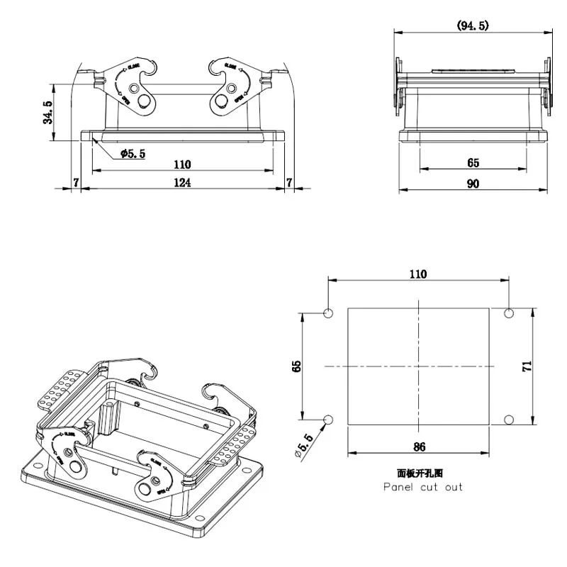 32B double latch panel base dimensions