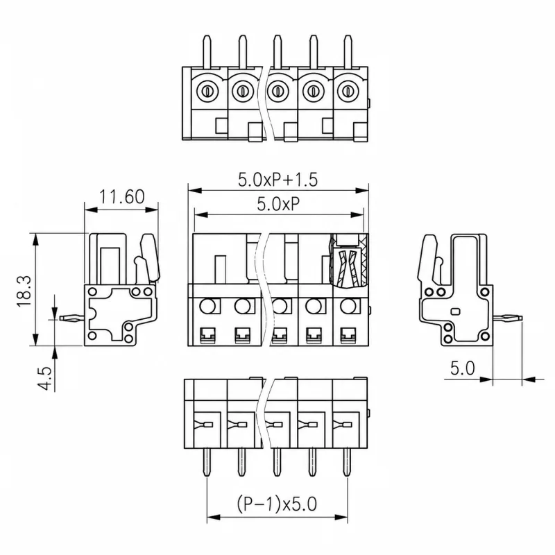 TB440-8A/5.0 outline and side solder tails