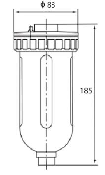 AD automatic water-trap outline showing diameter and height
