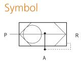 QE quick exhaust symbol with P supply A working and R exhaust connections
