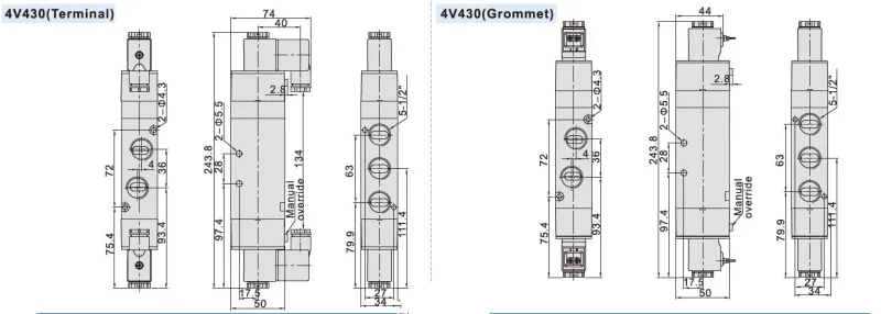 4V430 terminal and grommet installation dimensions