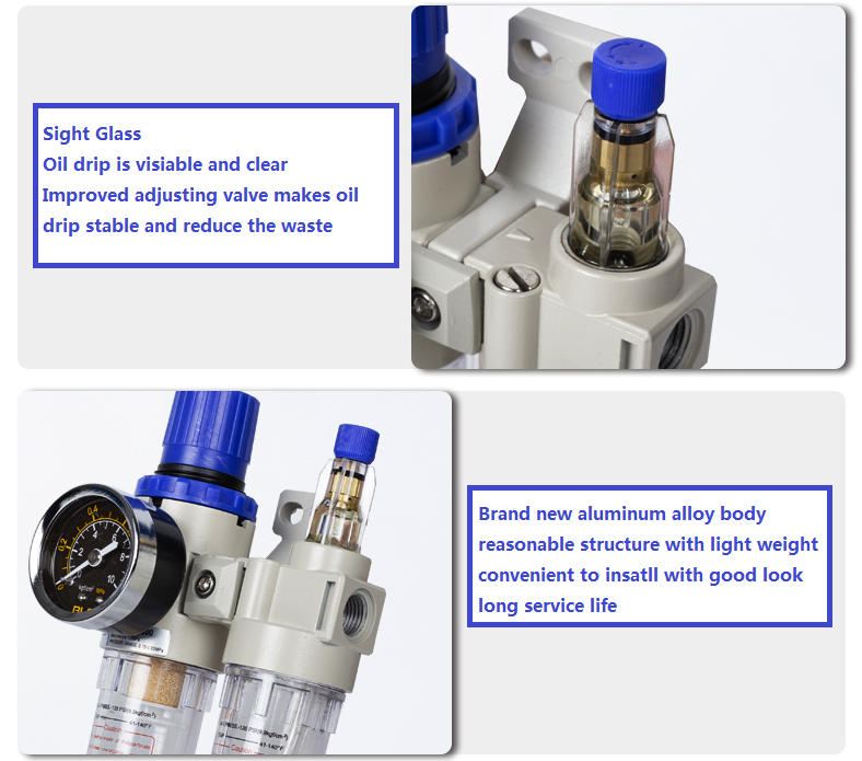 CL2000 oil sight dome and lubricator shown beside a separate filter-regulator