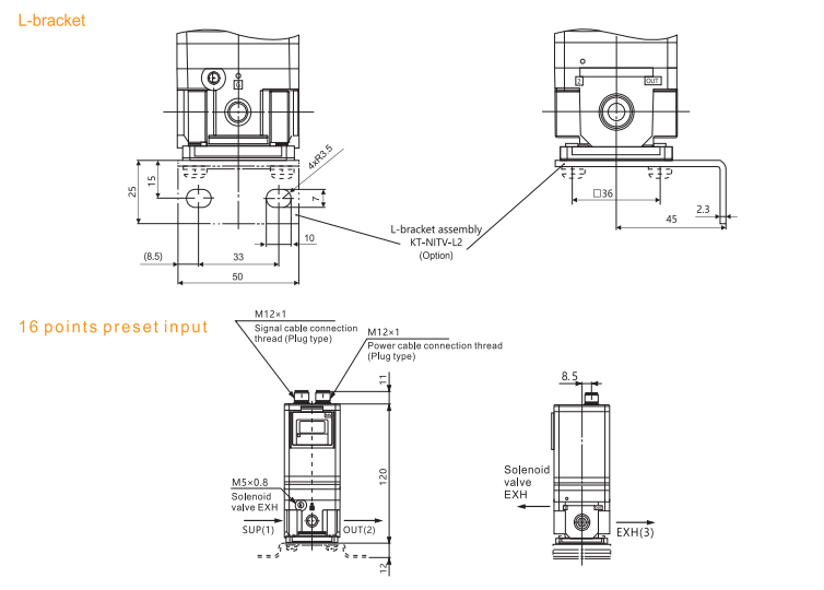 ITV2000 L-bracket and 16-point preset version dimensions