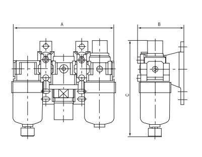AC combination outline drawing with dimensions A, C and B