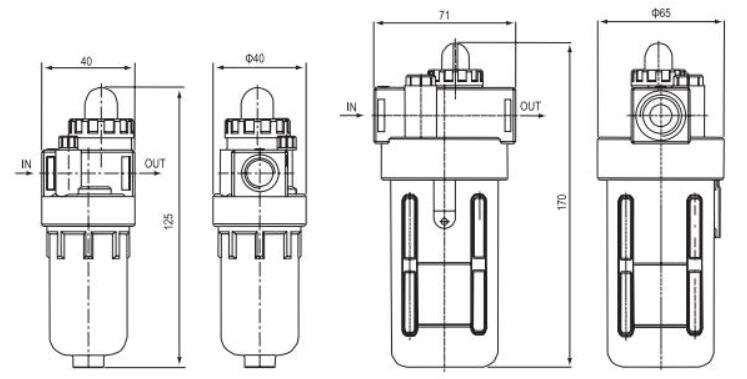 AL and BL lubricator front and side outline drawings