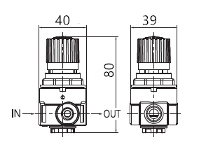 CR2000 regulator outline showing 40mm front width, 39mm side dimension and 80mm height