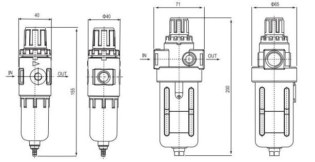 AFR and BFR filter-regulator installation outlines