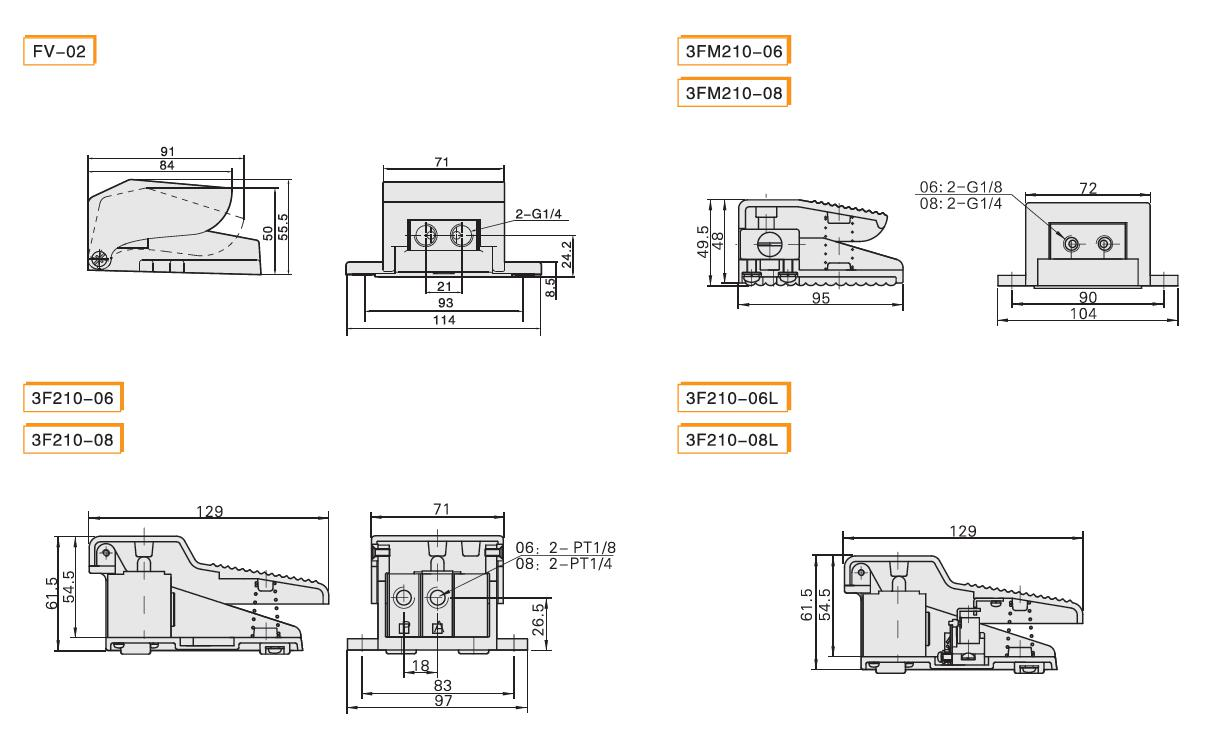FV-02, 3FM210, 3F210 and locking 3F210 foot valve installation drawings