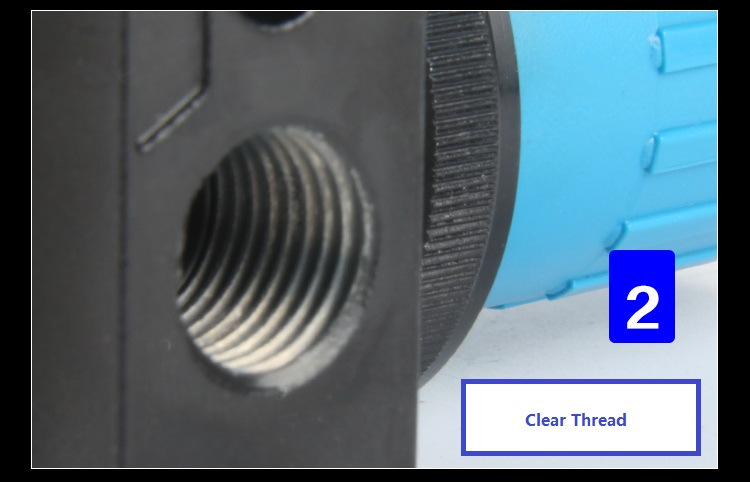 Close view of an LFR threaded air connection