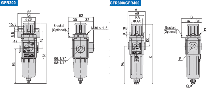 GFR200 and GFR300 GFR400 filter-regulator installation drawings