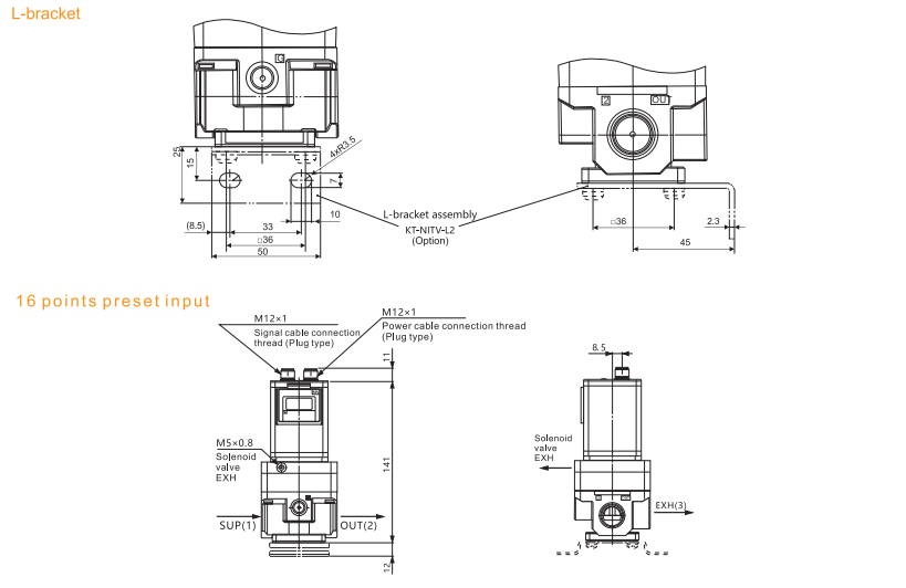 ITV3000 L-bracket and 16-point preset input mounting outline